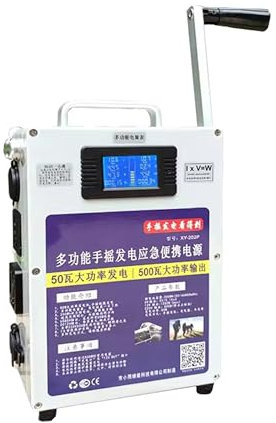 Générateur à manivelle 500 W, centrale électrique portable avec poignée pliable, générateur à manivelle manuel, pour exploration sur le terrain, voyage longue distance, panne de courant soudaine