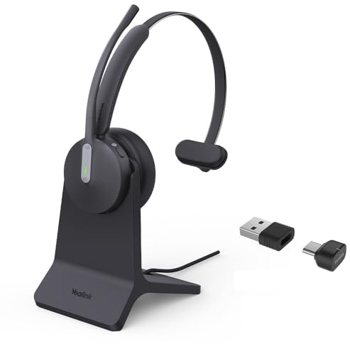Yealink BH70 Mono Wireless Bluetooth Headset mit Ladeständer und USB-C/A für PC-Verbindung - Zertifiziert für Teams