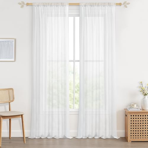 CUTWIND Gardine 300cm Lang Sheer Curtains Weiß 140cm Breit 2er Set Vorhang Modern Halbtransparent mit Stangendurchzug Gardinen Wohnzimmer Modern extra Lang für Schlafzimmer und Kinderzimmer