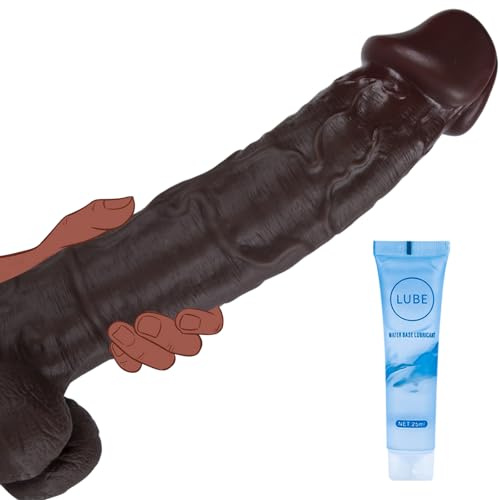 Consolador Gigante 28 cm Realista Silicona con Venas y Testículos XXL Ventosa Suave para Juegos Intimos Hombre/Mujer（Marrón）