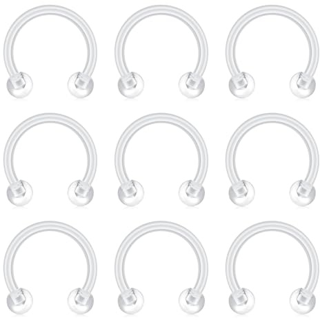 D.Bella 16G Clear Horseshoe Retainer Nose Lip Plastic Septum Helix Tragus Ring Bioflex Acrylic Rook Daith Piercing Retainer Plastic Horseshoe Barbell for Work School 6mm-12mm