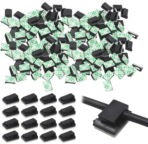 Miiqxx 100 Pcs Black Self Adhesive Cable Clips, Cable Tidy Clips for Cable Management in Car, Home, Office