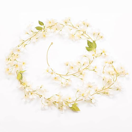 2 Pack Artificial Jasmine Vine Garland - 1.8m Realistic Fake Flower Hanging Decor for Pipes, Radiators, AC Units, Indoor Walls, Living Room & Bedroom Greenery