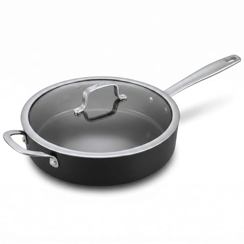 Alva Maestro 4QT Ceramic Nonstick Sauté Pan with Lid – Made With No PTFE, PFOA, PFAS, Oven & Induction Safe to 400°F – Easy Clean, Deep Sauté Pan for Family Meals, Braising & One-Pot Cooking