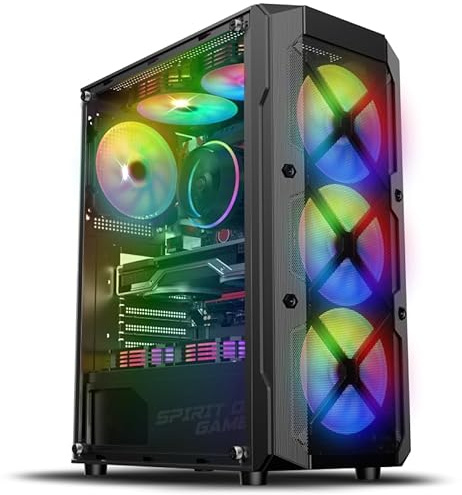 Spirit of Gamer - Rebel XT, Boitier PC Gaming ATX/mATX/ITX, 4 Ventilateurs ARGB 120mm, Verre Trempé, Support Watercooling 240mm, Stockage Modulable SSD/HDD, Tour Robuste avec Refroidissement Optimisé