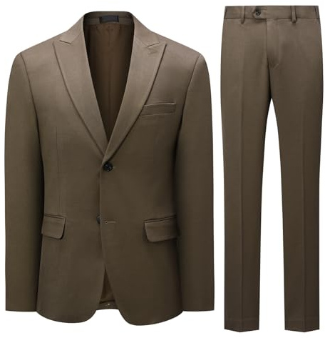 YFFUSHI Abito da Uomo 2 Pezzi Completo Uomo Risvolto a Punta Taglio Regular Elegante 2 Bottoni Ufficio Cerimonia, Cachi, L