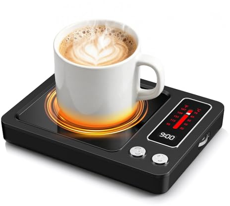 Kaffeewärmer Kaffeetassenwärmer 35–75 °C, 5 Temperaturregelung, 9-Stunden Autoabschaltung, Tassenwärmer für den Schreibtisch, elektrischer Getränkewärmer für Tee, Milch, Kerze (Schwarz)