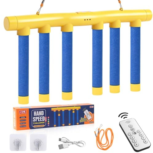 Mandaarooker Reflex Drop Sticks Challenge Game, Hand Eye Coordination & Reaction Time Training Toy, 3 Adjustable Speed Catching Sticks Game for Kids and Adults (Yellow)
