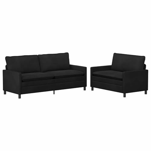 mtlskopl Sofa Set 2-Sitzer und 3-Sitzer in Schwarz, Elegante Samtpolsterung mit Metallrahmen, Bequeme Couchgarnitur für das Wohnzimmer, Moderne Wohnzimmermöbel für 5 Personen, 196 cm & 126 cm