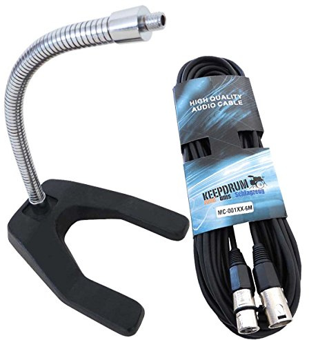 keepdrum MS65 Schweres Tischstativ Mikrofonstaender Schwanenhals Chrom + 6m XLR-Kabel