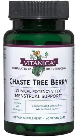 Vitanica Chaste Tree Berry Extract, Vitex Chasteberry Supplement for Women, Hormone Balance and Menstrual Cycle Support, Non-GMO, Vegan, 2 Month Supply, 60 Capsules