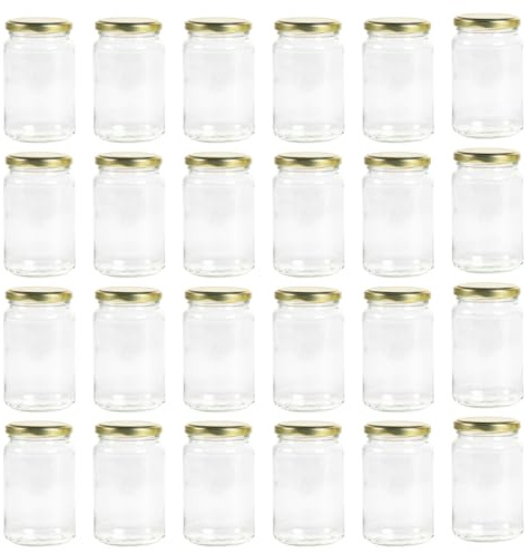 Nutley's 370ml, 1lb Round Glass Jam Pickle Chutney Jar with Twist-Off Gold Lids (Pack of 24)