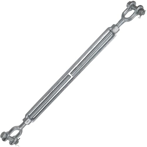 US Cargo Control Jaw and Jaw Turnbuckle, 1 x 24, 10,000 LBS Working Load Limit, UNC Thread Hot-Dipped Galvanized Turnbuckle Heavy Duty for Wire Rope, in-Line Pulls & Tension Applications