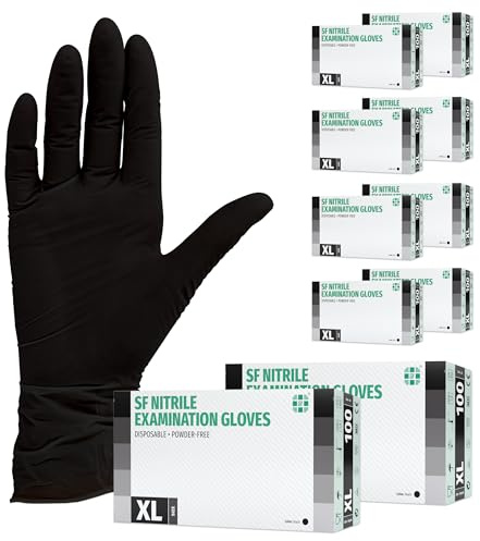 SF Nitrilhandschuhe XL Schwarz – 1000 Stück Einweghandschuhe, latexfrei | Puderfreie Einmalhandschuhe, Vorratspack mit 10 Boxen à 100 Stück, für Tattoo, Werkstatt, Küche, Reinigung und Haushalt