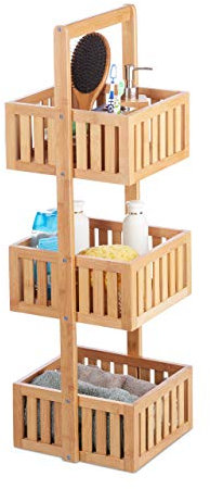 Relaxdays, Natur Badregal Bambus, Holzregal freistehend mit 3 Ablagen, Schmales Standregal Küche, HBT 82,5 x 27 x 26,5cm, 10024213, Badregal mit 3 Ablagen Bambus