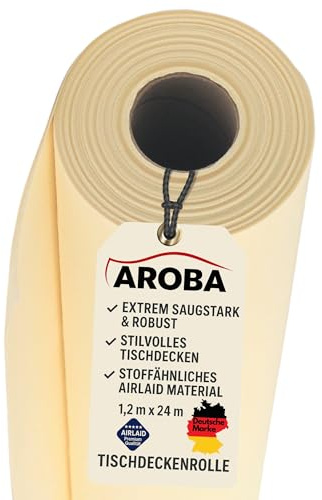 AROBA 1X Airlaid Papiertischdecken Rolle 1,2 x 24 m - Einweg Tischtuch - Stoffähnliche Premium Tischdekoration - Robust & Hoch saugfähig - Für Catering, Events, Hochzeit, Hotel & Party - Beige