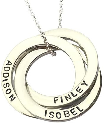 Personalised Linked Circles Silver Necklace, Gift for Mum, Nanny, Wife, Russian Wedding Ring Necklace, mothers day gift