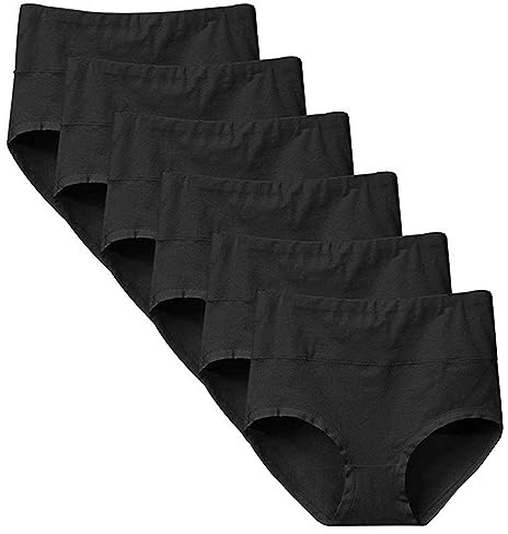 Yintry Damen Unterhosen Baumwolle Slip Damen High Waist Taillenslip Wochenbett Unterwäsche Kaiserschnitt Unterhose Mehrpack (XL, 6Schwarz)
