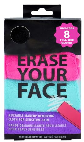 ERASE YOUR FACE Makeup Remover Cloths - Reusable Microfiber Face Towels to Cleanse & Remove Makeup - Water Activated, Dual-Sided Design for Easy Use, Great Bachelorette & Bridesmaid Gift (8 Count)