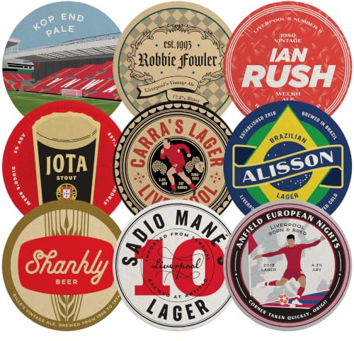 Boot & Ball Liverpool 2nd Edition Beer Mats, Set of 9 Coasters, Fan Gift