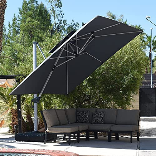PURPLE LEAF Grand Parasol Déporté 3,65 x 3,65 m Toit Double Anti-Vent, Gris