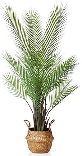Kazeila Künstliche Pflanzen Groß Areca Palme 120cm Kunstpflanze Groß im Topf Kunstpalme Fake Pflanzen Plastik Pflanze Dekor(1Pack)