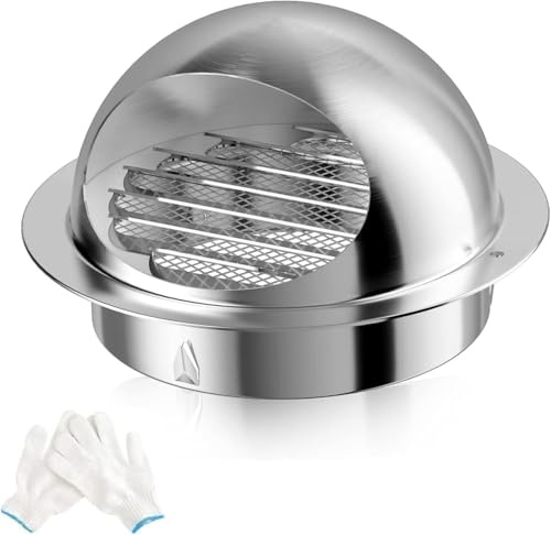 Hon&Guan Grille d'aération ronde en acier inoxydable, 120 mm Grille de Ventilation murale - Hotte sphérique - Grille de protection contre les intempéries avec moustiquaire pour hotte aspirante