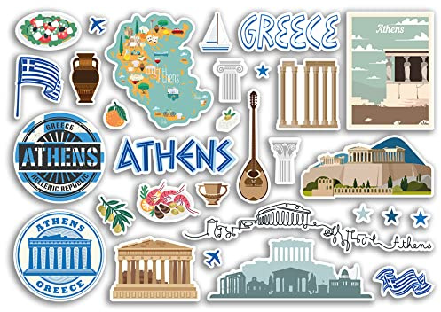 A5 Aufkleberbogen Athen Sehenswürdigkeiten Vinyl Aufkleber – griechische Griechenland Karte Flughafen Briefmarken Skyline Flagge Reise Urlaub Stadt Reise Scrapbooking Gepäck #79100