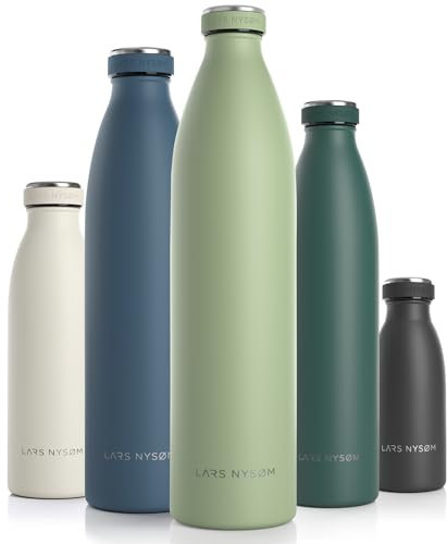 LARS NYSØM Edelstahl Trinkflasche 350ml, 500ml, 750ml, 1L, 1 5 liter | Thermosflasche Kohlensäure geeignet | Auslaufsichere Wasserflasche für Sport, Outdoor, Schule (Sage Green, XL 1500ml)