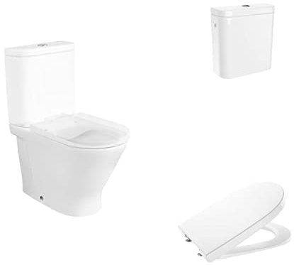 Roca,The Gap,ROUND - Inodoro completo compacto con salida dual (incluye taza Rimless, cisterna de alimentación lateral y tapa)