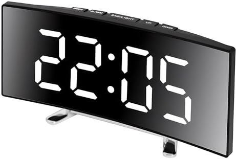 Lancoon Digitaler Wecker, Spiegel Oberfläche mit Einstellbarer Helligkeit LED Gekrümmten Bildschirm 12/24 Stunden Snooze Ladeanschluss Batteriehalterung für Heimische Schlafzimmer