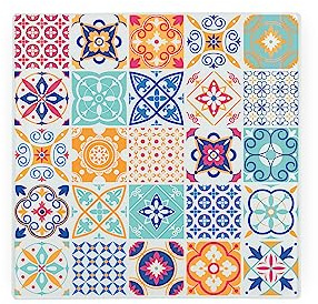 Glass Hot Pot Stand - Mosaic Tiles Worktop Saver - Hot Pot Stand Kitchen Chopping/Cutting Board Worktop Protector with Non-Slip Feet 20cm x 20cm (8 x 8)