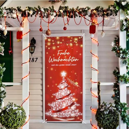 COLOFALLA Weihnachtsbanner Weihnachten Deko Tür Frohe Weihnachten Banner 90x200cm Tür Outdoor Indoor Weihnachtsdeko Weihnachtsgeschenke Weihnachtsparty Dekoration