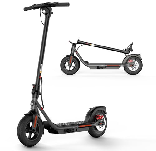 Trottinette Electrique Adulte, e Scooter 32km Long-Range, Max Speed 15MPH, Double Braking System, 10'' Pneumatic & Solid Tires, Portable & Folding, black-HY-B16