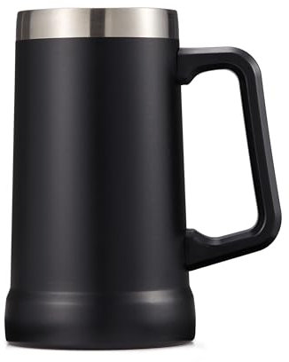 KooK Boccale da birra, con impugnatura grande, avventura, tazza da caffè in acciaio inox, con isolamento termico sottovuoto, tazza a doppia parete, manico grande, infrangibile, nero, 671,9 g