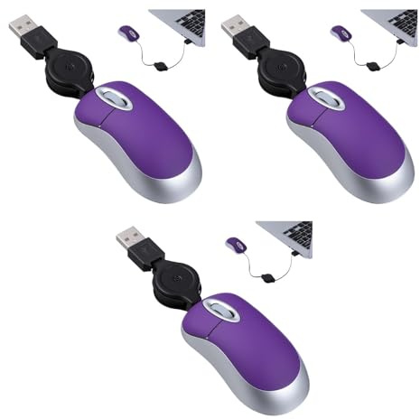 Angoily Lot de 3 souris USB rétractables pour ordinateur portable - Souris filaire à arc - Souris filaire - Souris filaire pour ordinateur portable - Violet - Ligne métallique - Voyage sans fil