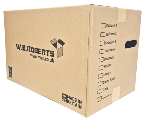 W.E. Roberts Moving Boxes 40 STRONG 48L Cardboard House Moving packing boxes for moving house - Removal Packing boxes Large Cardboard Boxes with handholes and Room List