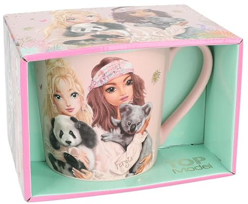 Depesche 12906 TOPModel Wild - Tasse mit Model Motiv und Aufschrift, rosafarbener Trinkbecher aus Porzellan mit Henkel, Füllmenge ca. 300 ml, Mehrfarbig