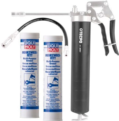 TECPO Einhand Fettpresse + Panzerschlauch + 2x Mehrzweckfett, 400g