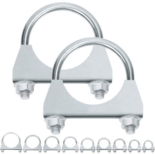 Swpeet Lot de 2 colliers de serrage en U galvanisés 2-1/8,54 mm, pince universelle en U pour silencieux, pince en U galvanisée pour silencieux