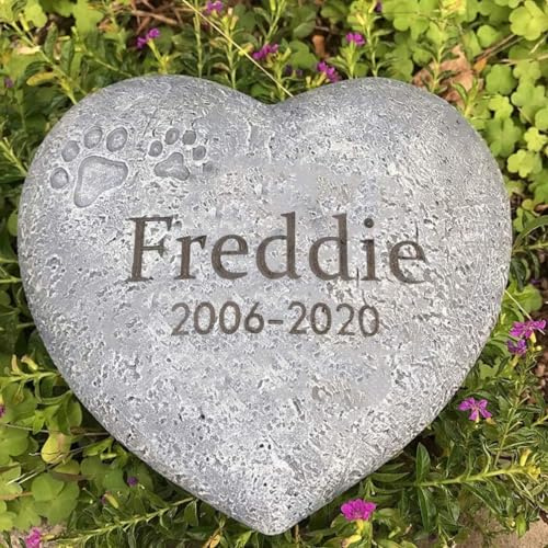 JHB Personalisierte Haustier Memorial Garden Stein für Tier, Herzform Haustier Grabmarkierungen für Hund und Katze, Grabstein Memorial Garten Stepping Stone