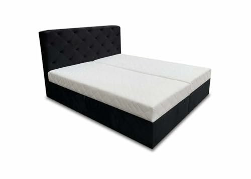 Meble Ares Boxspringbett 180x200 - Komfortabel Polsterbett mit Bettzeugbehälter - Stilvolles Bett mit gepolstertem Kopfteil Signal - Elegante Schlafzimmermöbel - Samt Schwarz