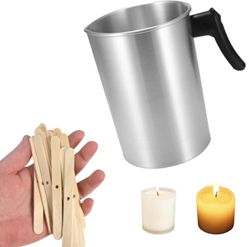 Ksvaye Olla Fusion de Cera para Hacer Velas 3L Crisol para Fundir Metales Jarra para Hacer Celas Kit para Hacer Velas con 50 Madera Mechas y Mango Resistente Al Calor para Fabricación De Velas DIY