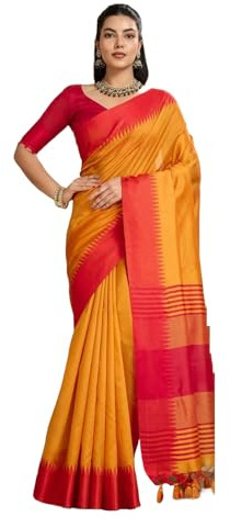 Laavaan Women's Cotton Silk Ethnic Saree With Zari Work & Unstitched Blouse Piece (amaya-orange)