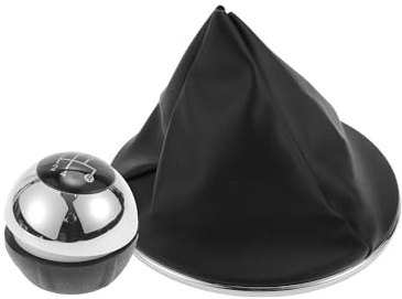 Partuto Gear Shift Knob 5 Speed Manual for Fiat 500 07-14 1 Pcs | with Cover, Car Shift Lever Knob, Black Chrome Silver Tone, Plastic Faux Leather