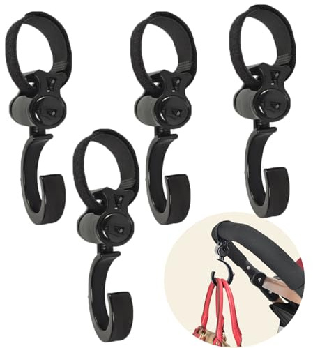 4pcs Stroller Hooks, Walker Hooks Wheelchair Hanging Hooks, 360° Rotation Baby Stroller Hooks Stroller Hanger Diaper Bag Hanger Stroller Bags Purse Organizer Stroller Wheelchair Walker Accessories.
