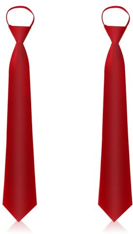 Nodcows 2Pcs Krawatte Herren, Verstellbare Security Krawatten, Lange Schmale Sicherheitskrawatte mit vorgebundenen Knoten für Krawatten Hochzeit Schlips Trauerkrawatte Reißverschluss (Rot)
