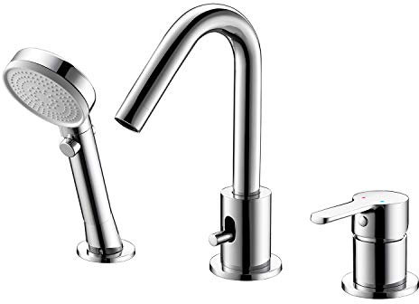 CREA Rubinetto per Vasca 3 Fori, Rubinetto per Vasca con Doccetta a 3 Modalità, Miscelatore Vasca da Bagno con Doccetta, Miscelatore per Vasca da Bagno 3 Fori, Cromo Lucido