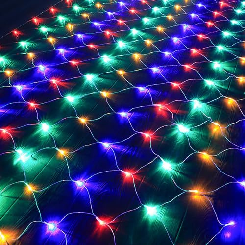 Nileco Luces Led de Red Navideñas con 8 Modos, Luces de Malla Conectables, Luces de Cadena Impermeables de Decoraciones Al Aire Libre para árboles de Navidad Arbustos Jardín(3m x 2m 200led, Color)