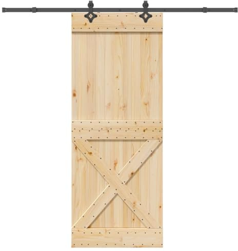 vidaXL Schiebetür mit Beschlag 90x210 cm Massivholz Kiefer, Innentür, Holzschiebetür, Scheunentür, Innenschiebetür, Holz Schiebetür, Innenscheunentür